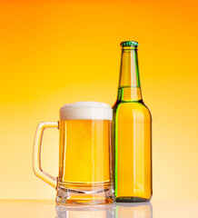 Beer bottle and glass