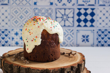 Russian traditional easter bread egg pussy-willow spring.