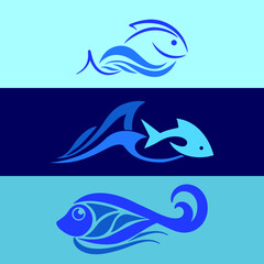 fish logo vector wave company brand design vector