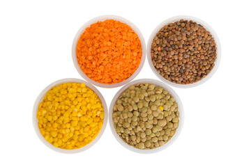 Four types of lentils in the toes