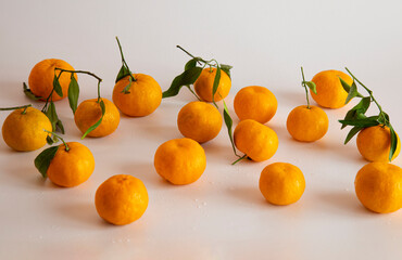 lot of tangerines on a white background