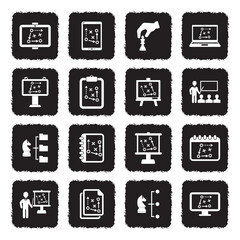 Business Strategy Icons. Grunge Black Flat Design. Vector Illustration.