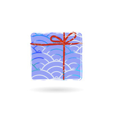 blue gift box with red bow and japanese wave patterns isolated vector illustration