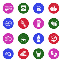 Raw Food Diet Icons. White Flat Design In Circle. Vector Illustration.