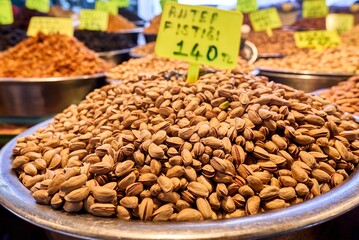 Naklejka premium fresh pistachios in the market. High quality photo
