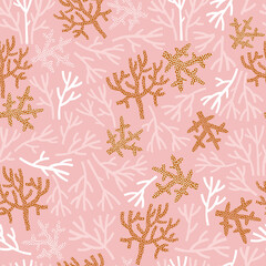 Sea corals vector seamless pattern. Underwater world coral reef background. Scandinavian decorative childish surface design for nautical nursery and navy kids fabric. © AngellozOlga