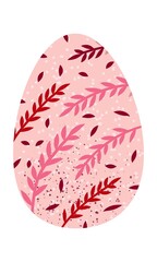 Gently pink Easter egg decorated with red twigs. Colorful flat vector illustration. Clipart. Isolated element.