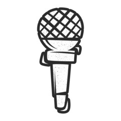 Black and white stylized microphone sign. Design of music icons, symbols. Logo for posters, covers, concerts