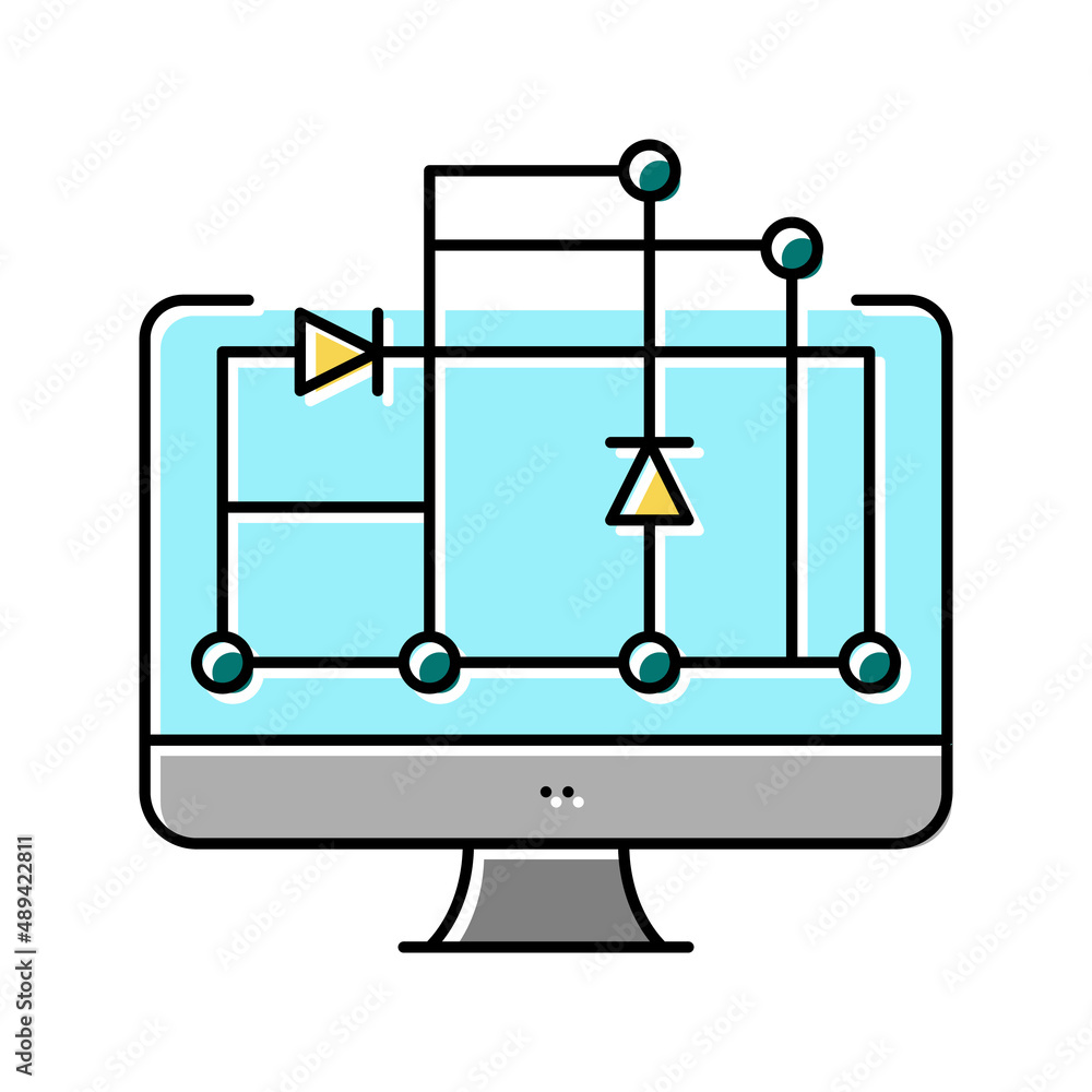 Poster scheme on computer screen for semiconductor manufacturing color icon vector illustration