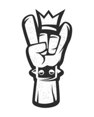 Black and white outline of rock symbol. Heavy metal hand gesture. Pictogram for web page, mobile app, promo. UI UX GUI design element. Editable stroke.