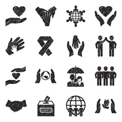 Kindness Icons. Black Scribble Design. Vector Illustration.