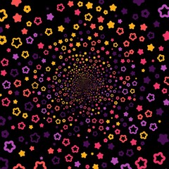 Fototapeta na wymiar Colorful, many stars spin in a black tunnel to place your content. Vector illustration.