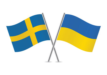 Sweden and Ukraine crossed flags. Swedish and Ukrainian flags, isolated on white background. Vector icon set. Vector illustration.