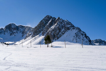 Snowy mountain landscape in Pyrenees