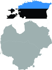 Map of Estonia with national flag within the gray map of Baltic countries