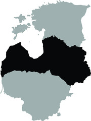 Black Map of Latvia within the gray map of Baltic countries