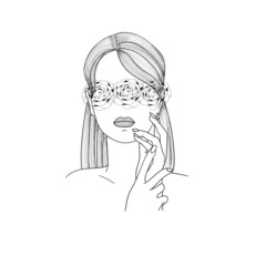 Beautiful woman. Line art. Vector illustration.