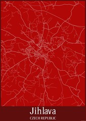 Red map of Jihlava Czech Republic.