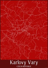 Red map of Karlovy Vary Czech Republic.