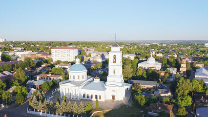 Nikolsky Cathedral, Christian churches of Serpukhov, Beautiful summer aerial footage, cities of...