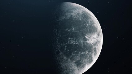 Realistic moon. Moon in open space over stars. 3d rendering - obrazy, fototapety, plakaty