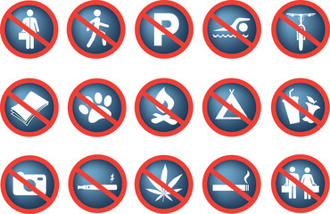 red and blue forbidden sign prohibition signs vector set
