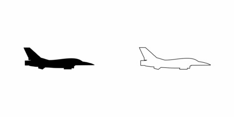 Jet Fighter Airplane Silhouette Icon.