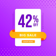 42% OFF Sale. Discount price. Marketing Announcement. Discount promotion. Special offer with 42% discount. White emblem on a blue background.