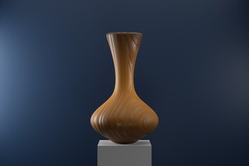 retro vintage wooden vase on a stand. 3d render illustration for interior design. legacy of ancestors
