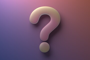 glowing question mark on gradient background in pink and purple. 3d render illustration