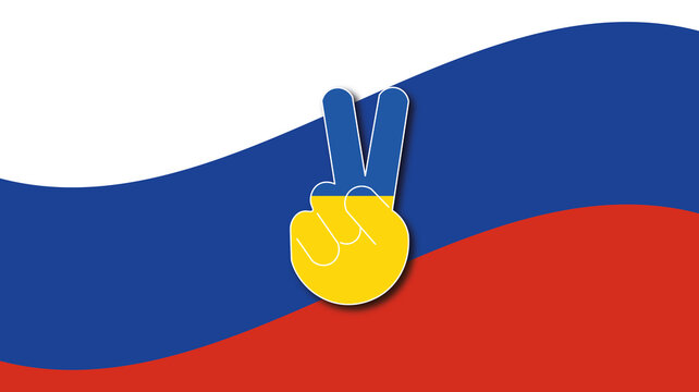 Friedenszeichen in ukrainische Farben auf russischer Fahne