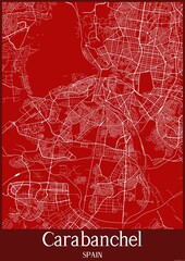 Red map of Carabanchel Spain.