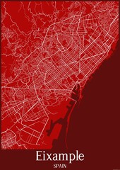 Red map of Eixample Spain.