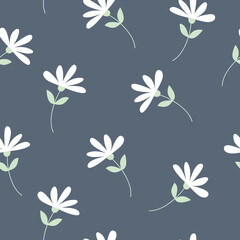 Seamless pattern of flowers. Floral pattern on blue background. Vector illustration. It can be used for wallpapers, wrapping, cards, patterns for clothes and other.