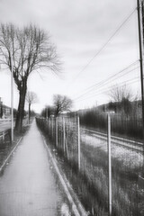 Dramatic scene, perspective sidewalk