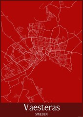 Red map of Vaesteras Sweden.