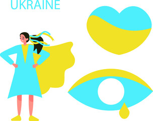 ukraine, prey for ukraine. Set of vector isolated illustrations. Concept stikers, print, cards, logo