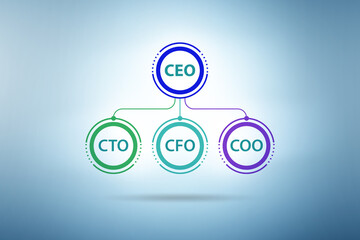 Illustration of organisation chart with various executives