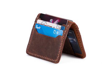 Handmade Genuine Leather wallet credit card holder, Ladies and women Leather wallet, white background