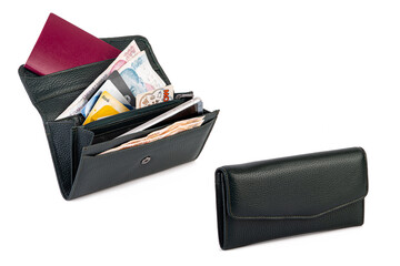 Handmade Genuine Leather wallet credit card holder, Ladies and women Leather wallet, white background