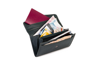 Handmade Genuine Leather wallet credit card holder, Ladies and women Leather wallet, white background