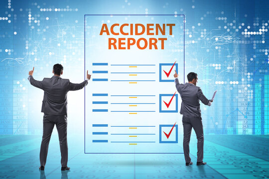 Filling in accident report in insurance concept