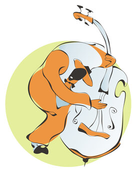 American jazz-man plays contrabass illustration