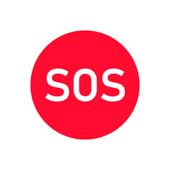 SOS round symbol. Red vector sticker sign in flat style
