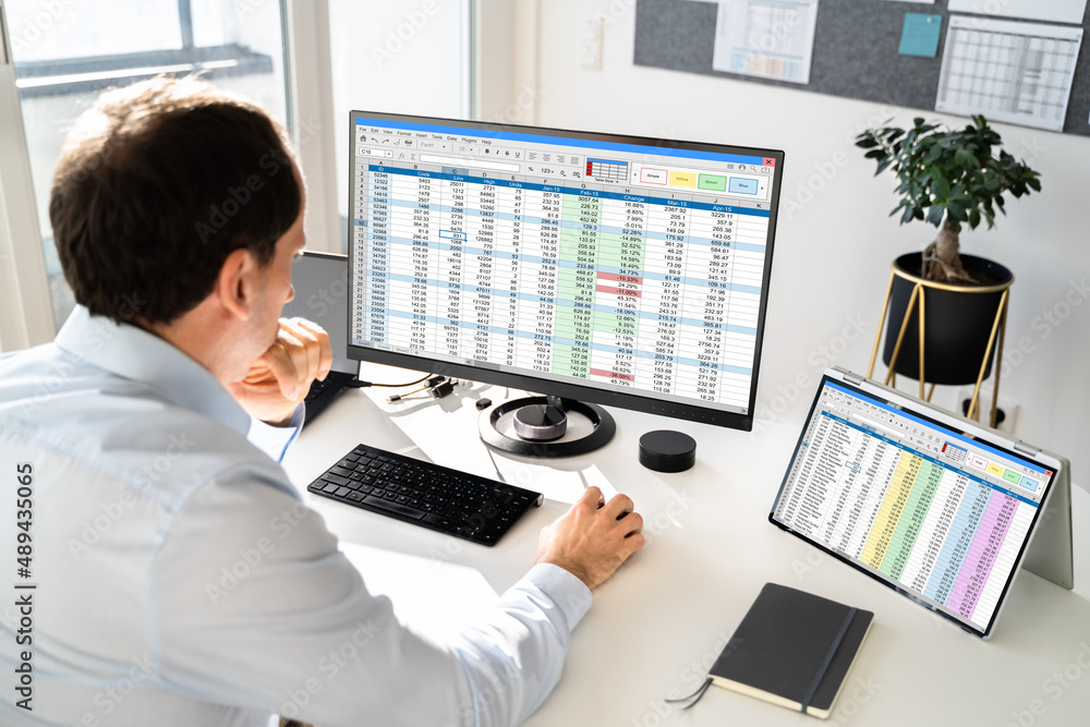 Poster Analyst Working With Spreadsheet Business Data
