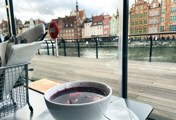 beetroot soup on the waterfront of Gdansk
