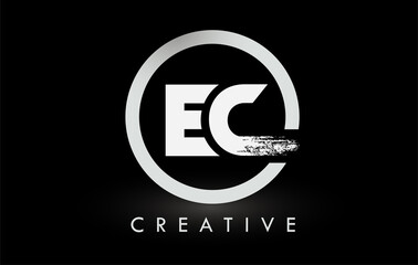 White EC Brush Letter Logo Design. Creative Brushed Letters Icon Logo.