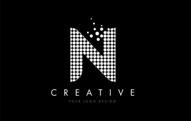N Letter Logo Design with White Dots and Swoosh
