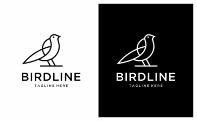 bird logo vector line outline monoline art icon vector template. on a black and white background.