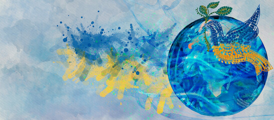 Peace for Ukraine- Peace to the World. Concept Banner.